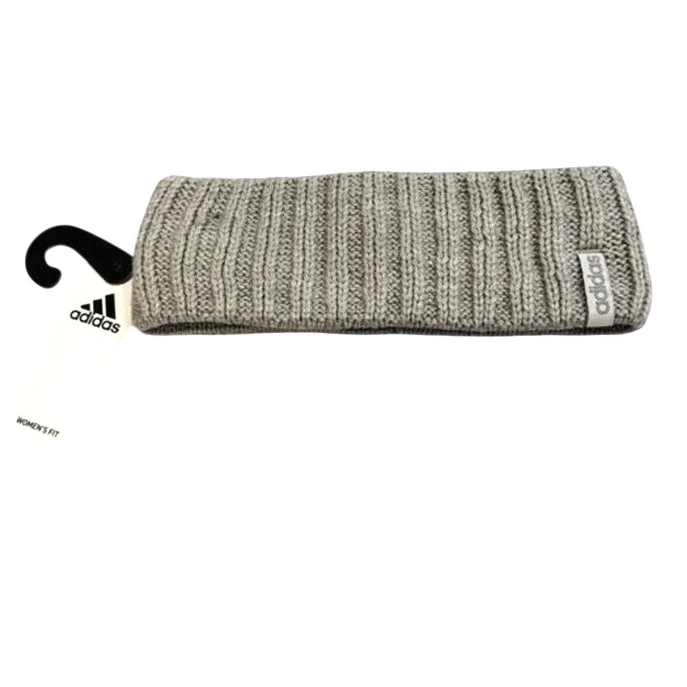 Adidas Women's Linear Headband Light Grey Heather Ribbed Knit OSFA NEW Soccer‎